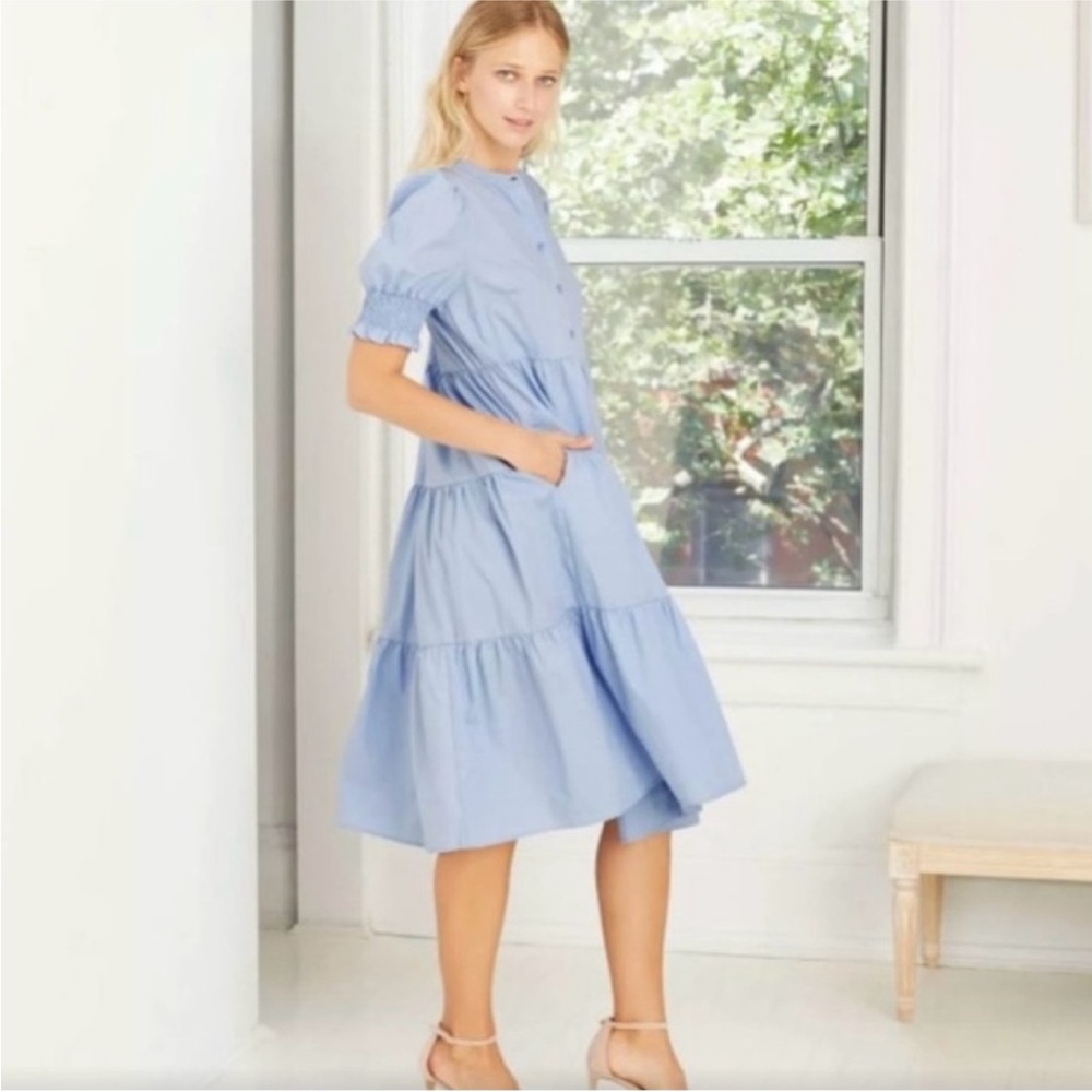 Light Blue Puff Sleeve Tiered Dress, Who What Wear, size Medium